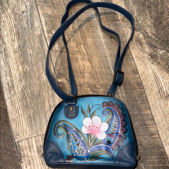 Anuschka Handbags - Anuschka Blue Hand-Painted Floral Crossbody Bag